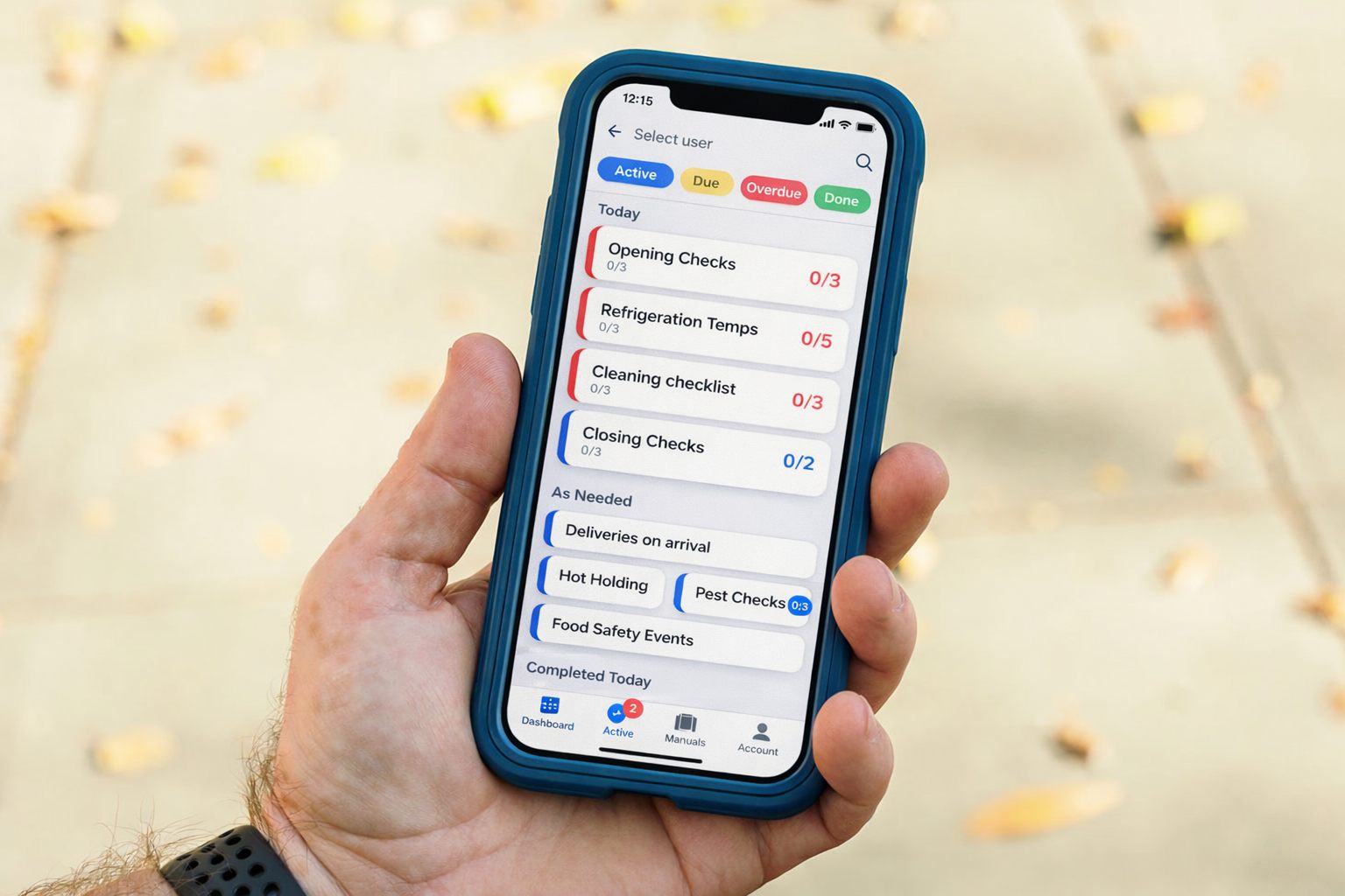 BestFoodPlan app shown on a phone for on-shift food safety task tracking